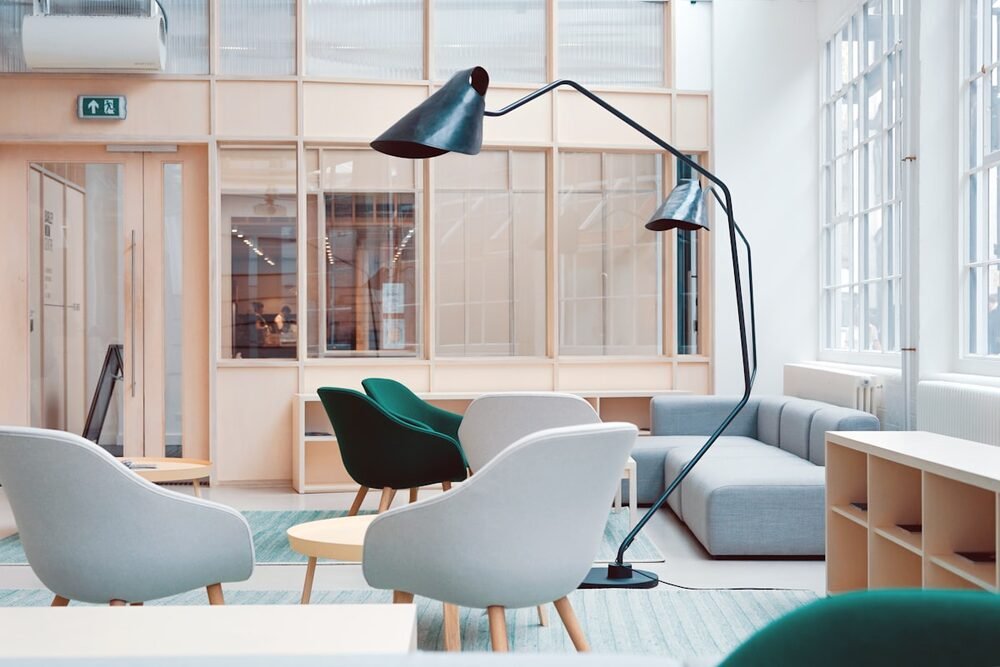 A serviced-office breakout lounge